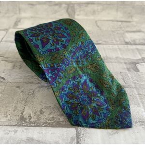 VTG Tiffany Collection Silk Tie Green Blue Purple Paisley Classic Neckwear
